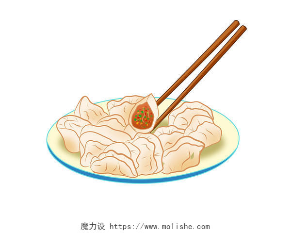 彩色手绘卡通国潮饺子冬至饺子美食食物元素PNG素材